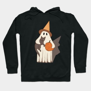 Vintage Ghost with Cat Halloween Graphic Hoodie